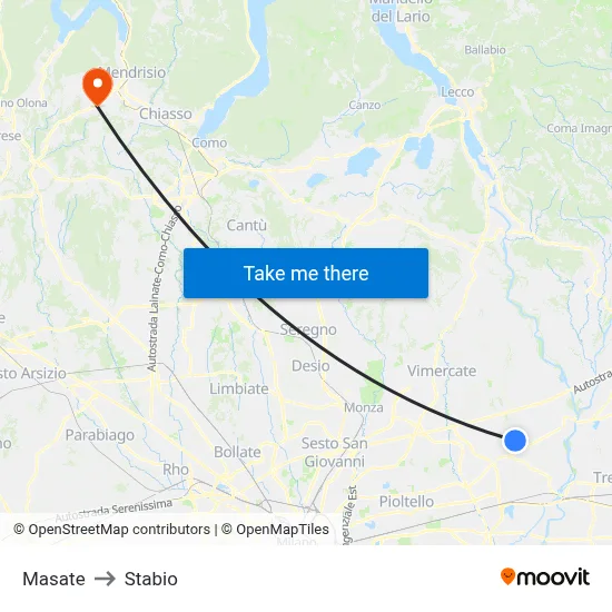 Masate to Stabio map