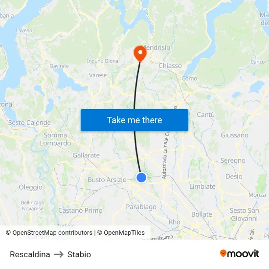 Rescaldina to Stabio map