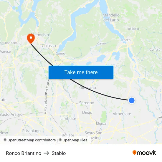 Ronco Briantino to Stabio map