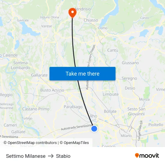 Settimo Milanese to Stabio map