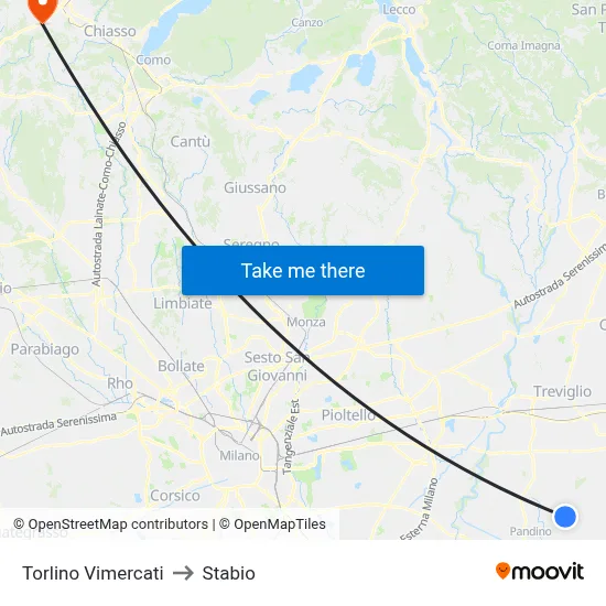 Torlino Vimercati to Stabio map