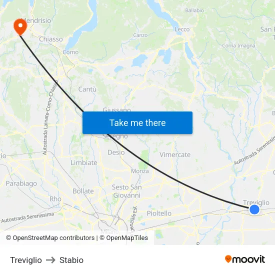Treviglio to Stabio map