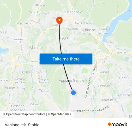 Veniano to Stabio map