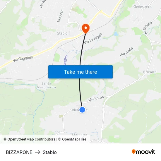 Bizzarone to Stabio map