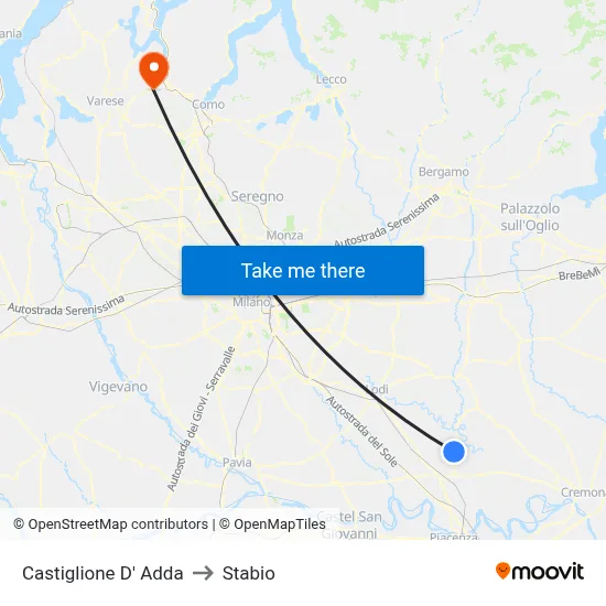 Castiglione D' Adda to Stabio map