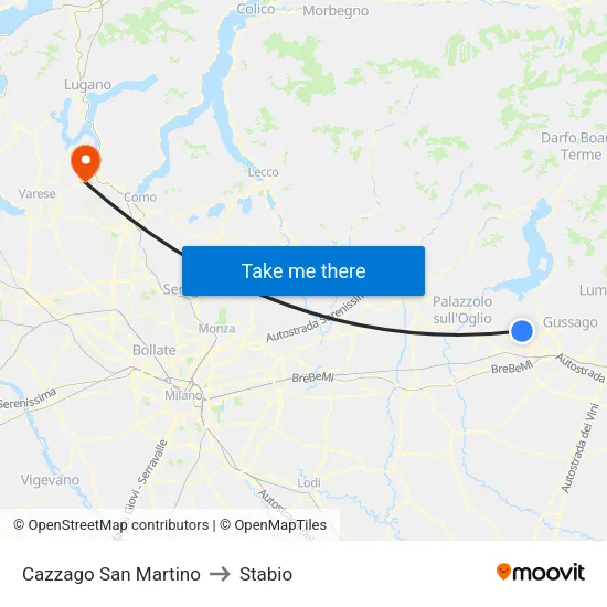 Cazzago San Martino to Stabio map