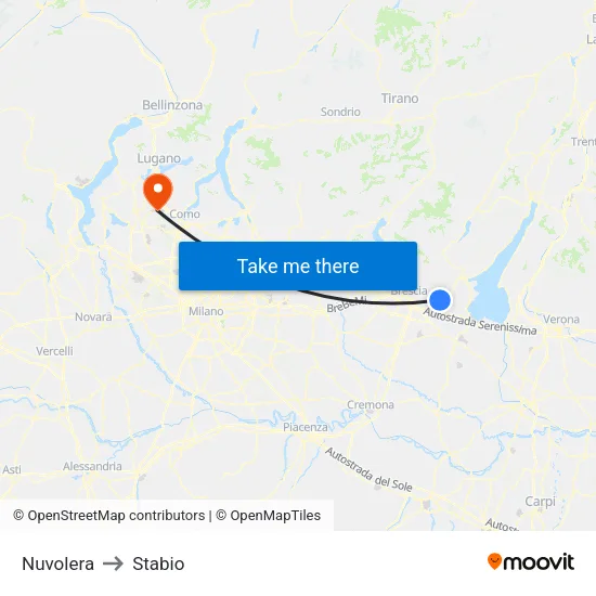 Nuvolera to Stabio map