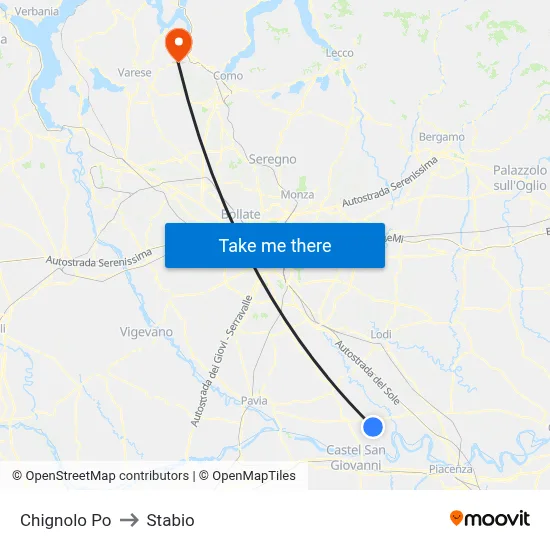Chignolo Po to Stabio map