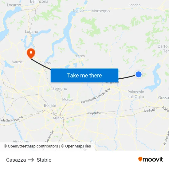 Casazza to Stabio map