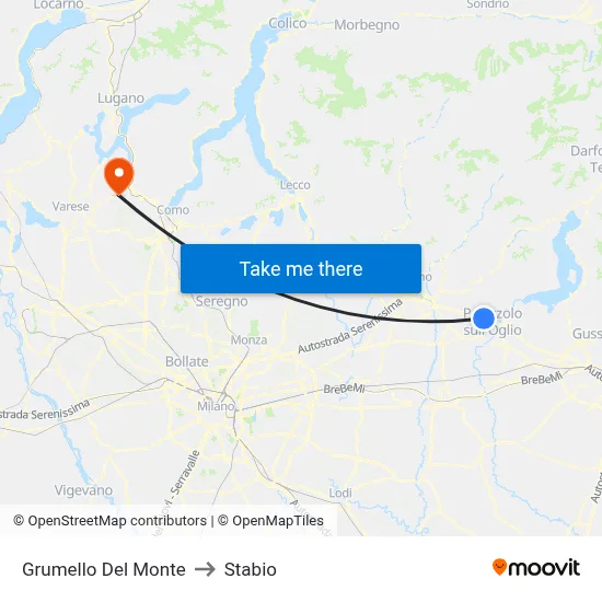 Grumello Del Monte to Stabio map