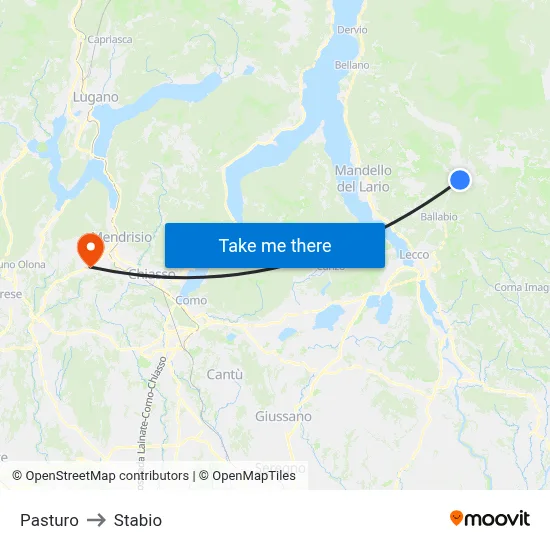 Pasturo to Stabio map