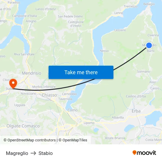 Magreglio to Stabio map