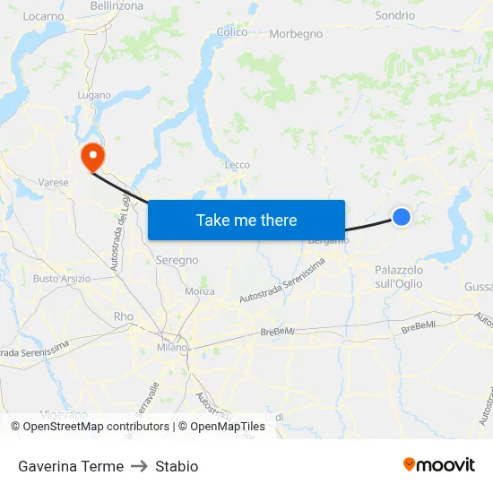 Gaverina Terme to Stabio map