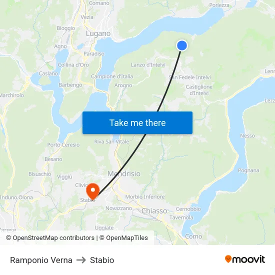 Ramponio Verna to Stabio map