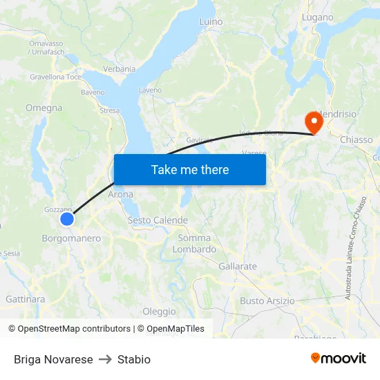 Briga Novarese to Stabio map