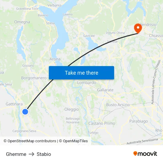 Ghemme to Stabio map
