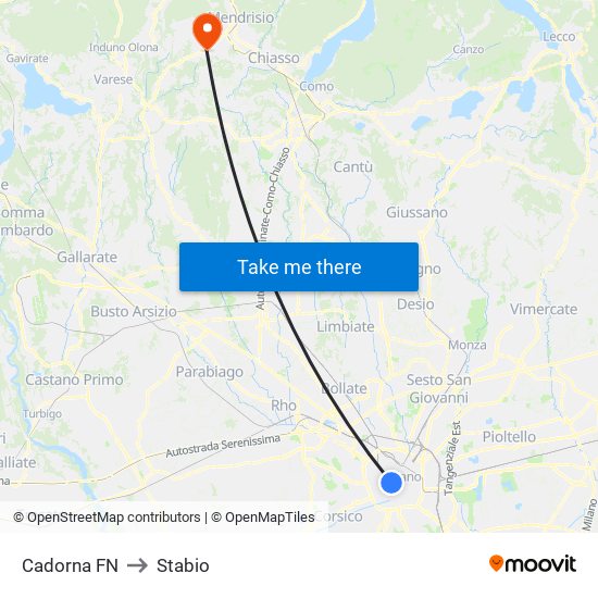 Cadorna FN to Stabio map