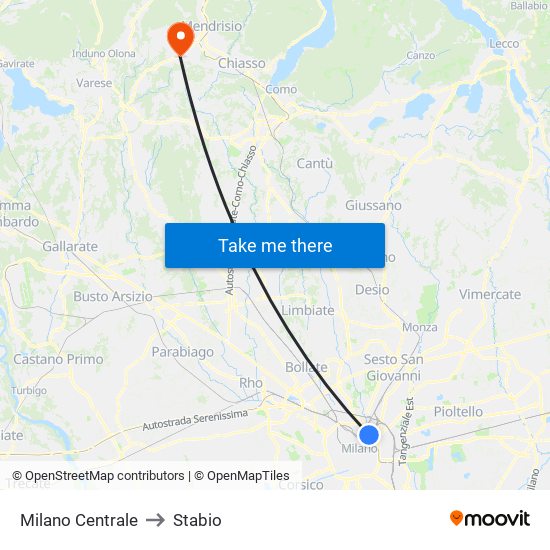 Milano Centrale to Stabio map