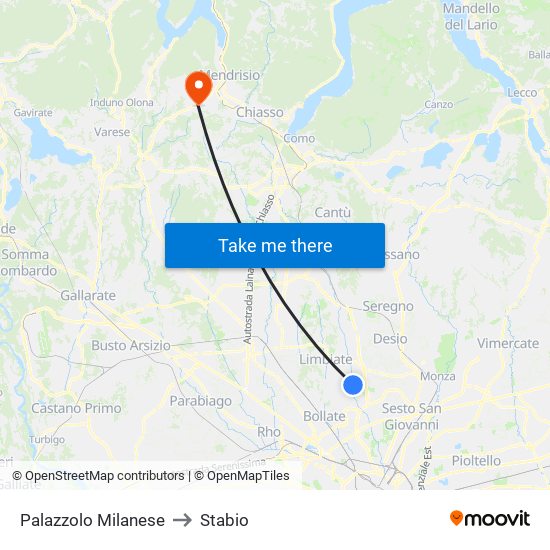Palazzolo Milanese to Stabio map