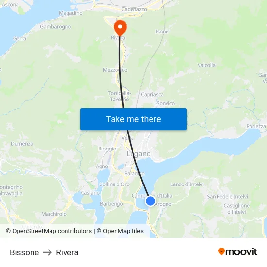 Bissone to Rivera map