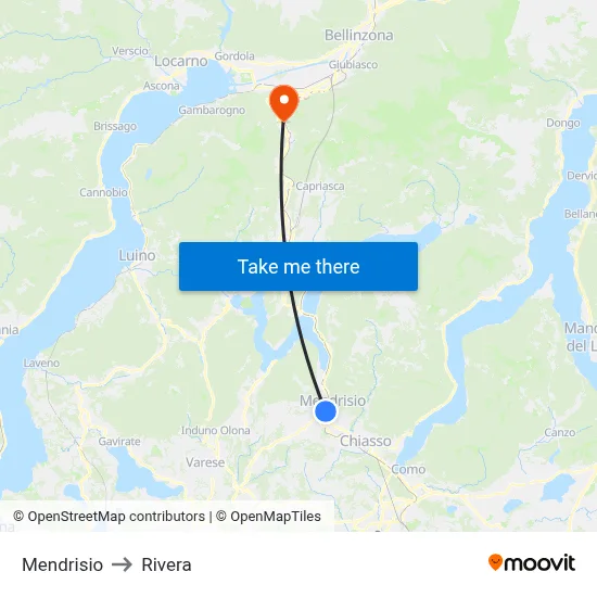Mendrisio to Rivera map