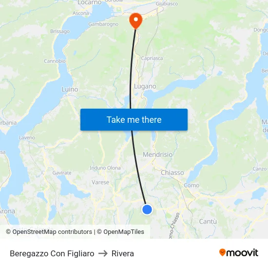 Beregazzo con Figliaro to Rivera map