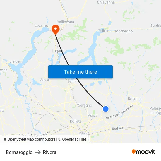 Bernareggio to Rivera map