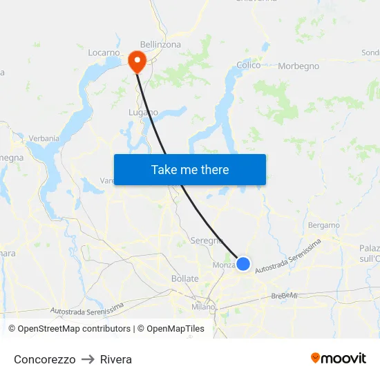 Concorezzo to Rivera map