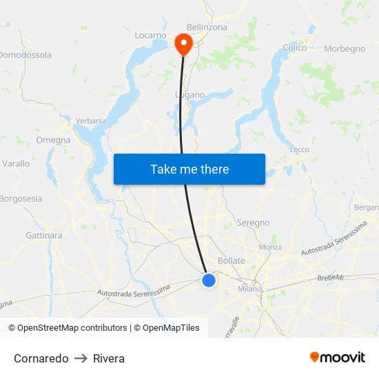 Cornaredo to Rivera map