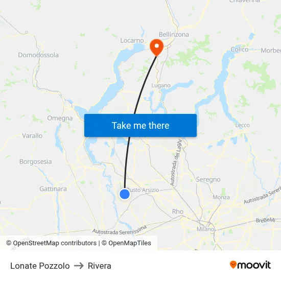 Lonate Pozzolo to Rivera map