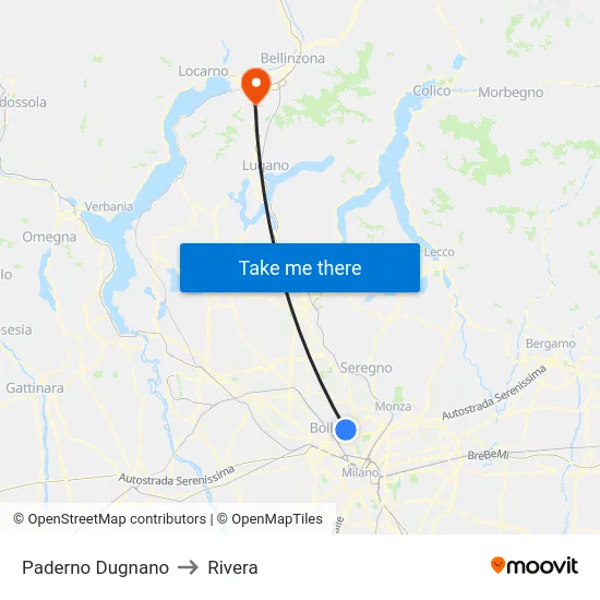 Paderno Dugnano to Rivera map