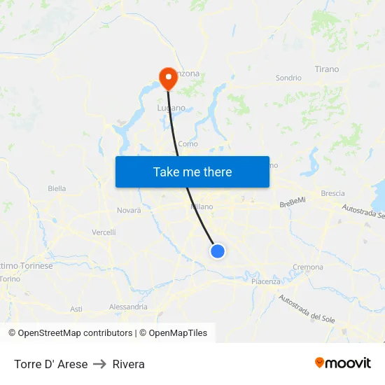 Torre D' Arese to Rivera map