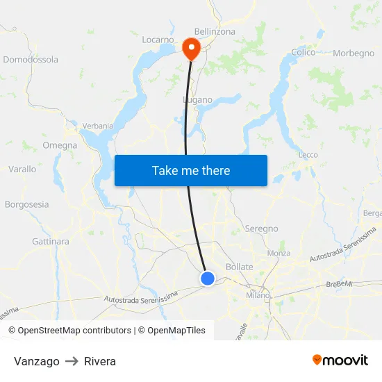 Vanzago to Rivera map
