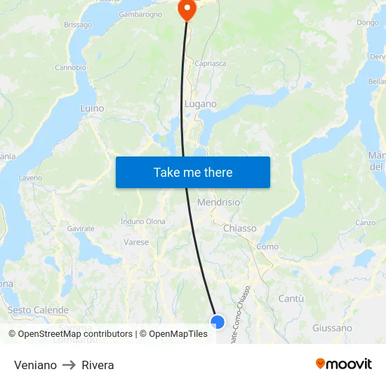 Veniano to Rivera map