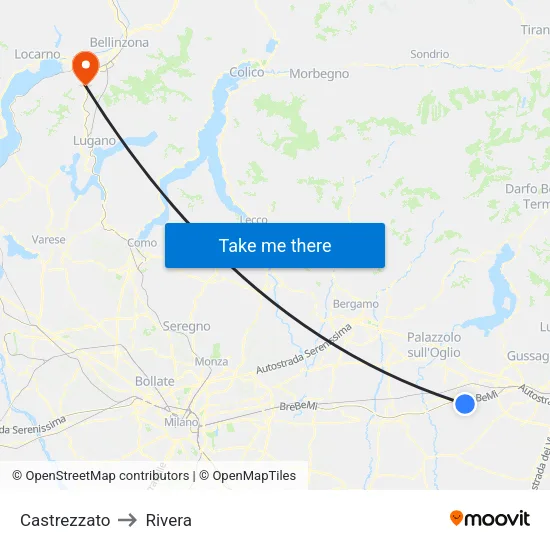 Castrezzato to Rivera map