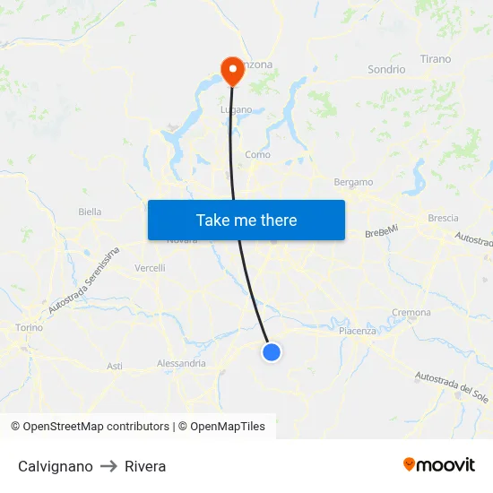Calvignano to Rivera map