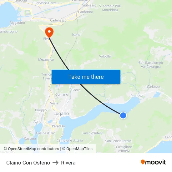 Claino con Osteno to Rivera map