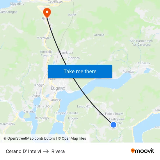 Cerano D' Intelvi to Rivera map