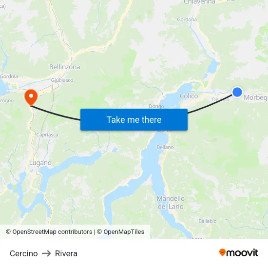Cercino to Rivera map