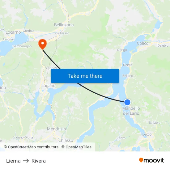Lierna to Rivera map