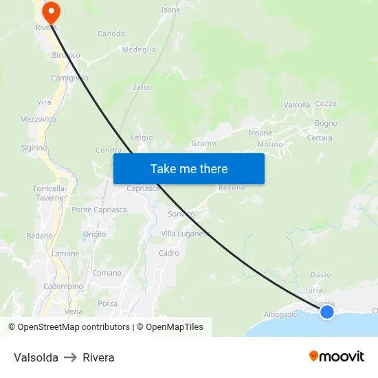 Valsolda to Rivera map
