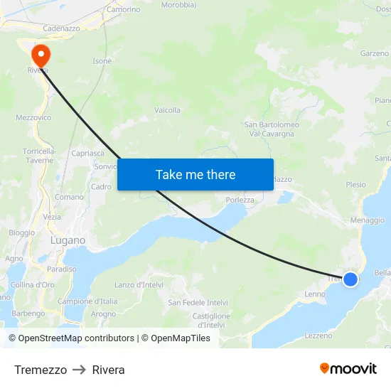 Tremezzo to Rivera map