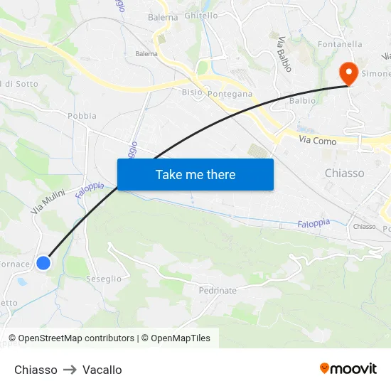 Chiasso to Vacallo map