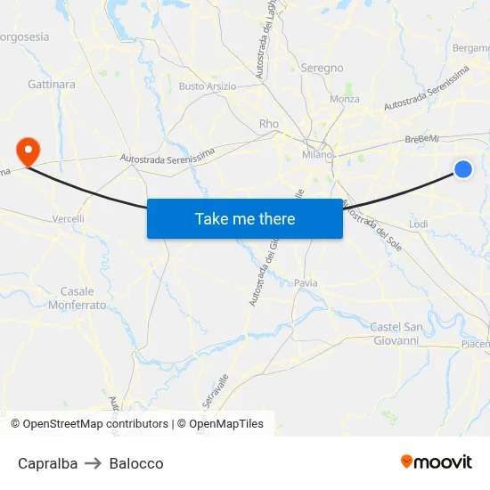 Capralba to Balocco map