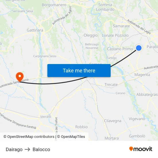 Dairago to Balocco map