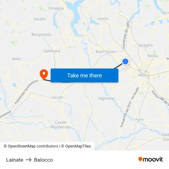 Lainate to Balocco map