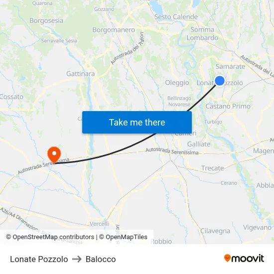 Lonate Pozzolo to Balocco map