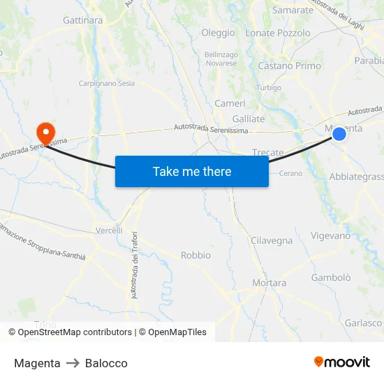 Magenta to Balocco map