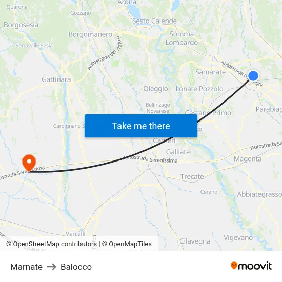 Marnate to Balocco map