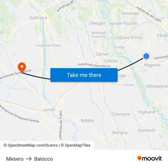 Mesero to Balocco map